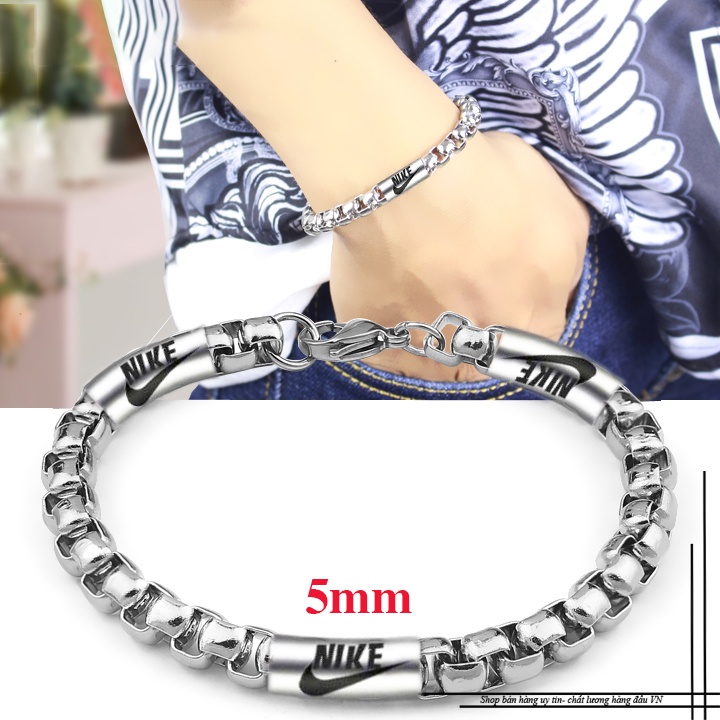 Lắc tay nam kiểu ống trúc 5ly bọc khoen inox chạm khắc N sáng đẹp, không đen, thể hiện đẳng cấp phái mạnh