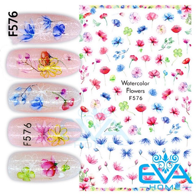 Miếng Dán Móng Tay 3D Nail Sticker Tráng Trí Hoạ Tiết Bông Hoa F576