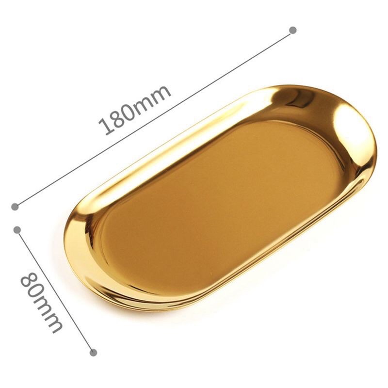 Đĩa kim loại decor khay kim loại oval trang trí màu vàng đồng gold, trắng silver, màu hologram ánh gương