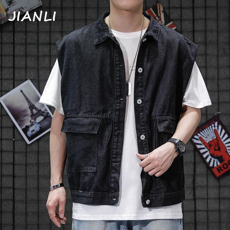 Áo Khoác Denim Không Tay Dáng Rộng Phong Cách Retro Hong Kong Hợp Thời Trang Mùa Xuân Cho Nam