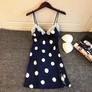Váy ngủ lụa chấm bi hàng quảng châu cao cấp
