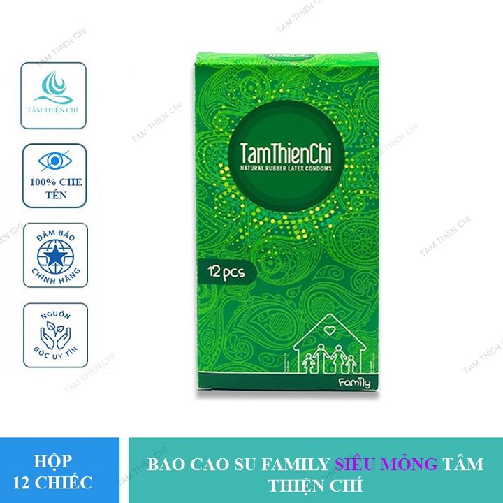 Hộp 12 chiếc Bao cao su Tâm Thiện Chí Family mỏng trơn TTC