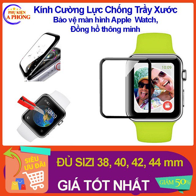 Miếng dán màn hình đồng hồ thông minh, Apple Watch size 38/40/42/44 mm chống xước dễ dán, full màn cong 3D