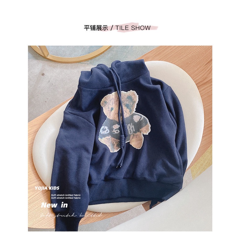 Áo hoodie tay dài in hình gấu nhỏ phong cách Hàn Quốc thời trang xuân thu cho bé gái 2021