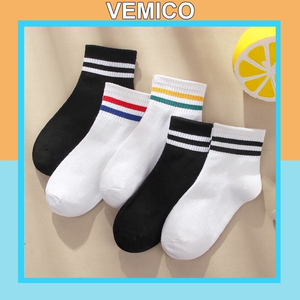 Set 5 Đôi Tất Cổ Cao Sọc Ngang Hàn Quốc TK01