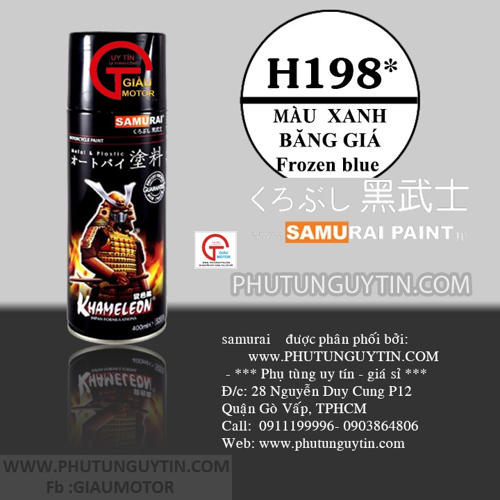 Sơn xịt sơn xe máy Samurai H198 màu xanh băng giá, xanh nhạt Honda FROZEN BLUE