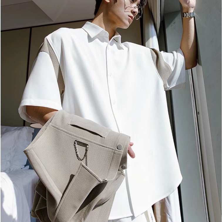 Áo Sơ Mi Tay Ngắn Dáng Rộng áo sơ mi flannel Họa Tiết Kẻ Sọc áo sơ mi trắng Thời Trang áo sơ mi nam Hàn Quốc Mới áo sơ mi nữ form rộng