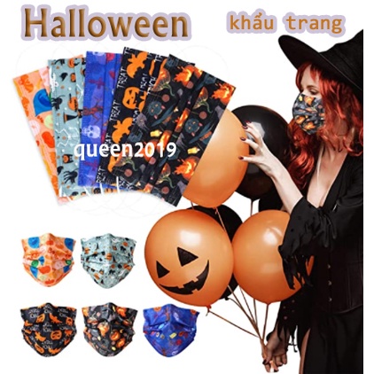 Set 10 khẩu trang cá KF94 nhiều màu sắc cho Halloween