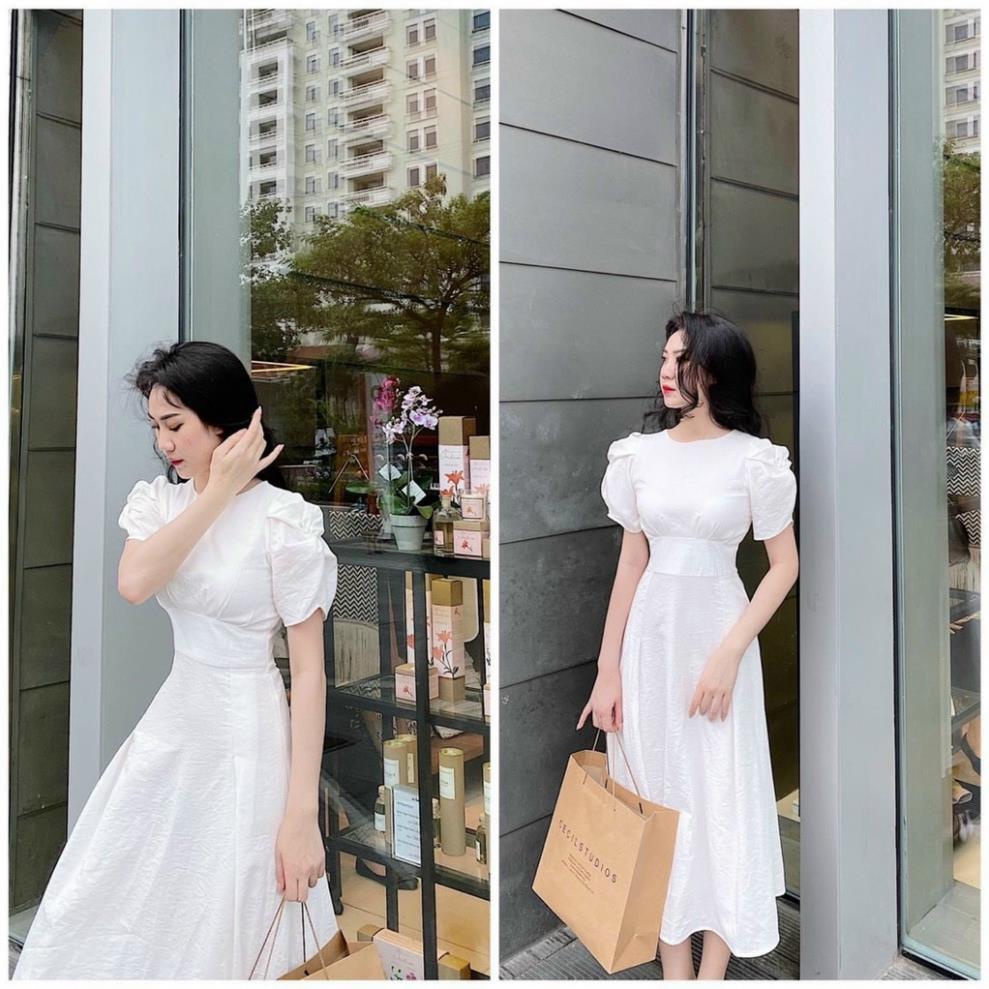 Váy trắng dự tiệc đầm đẹp dạo phố đi tiệc dáng dài xòe nhấn eo chất liệu linen cao cấp mát mẻ Miyu Clothing -KJH(*
