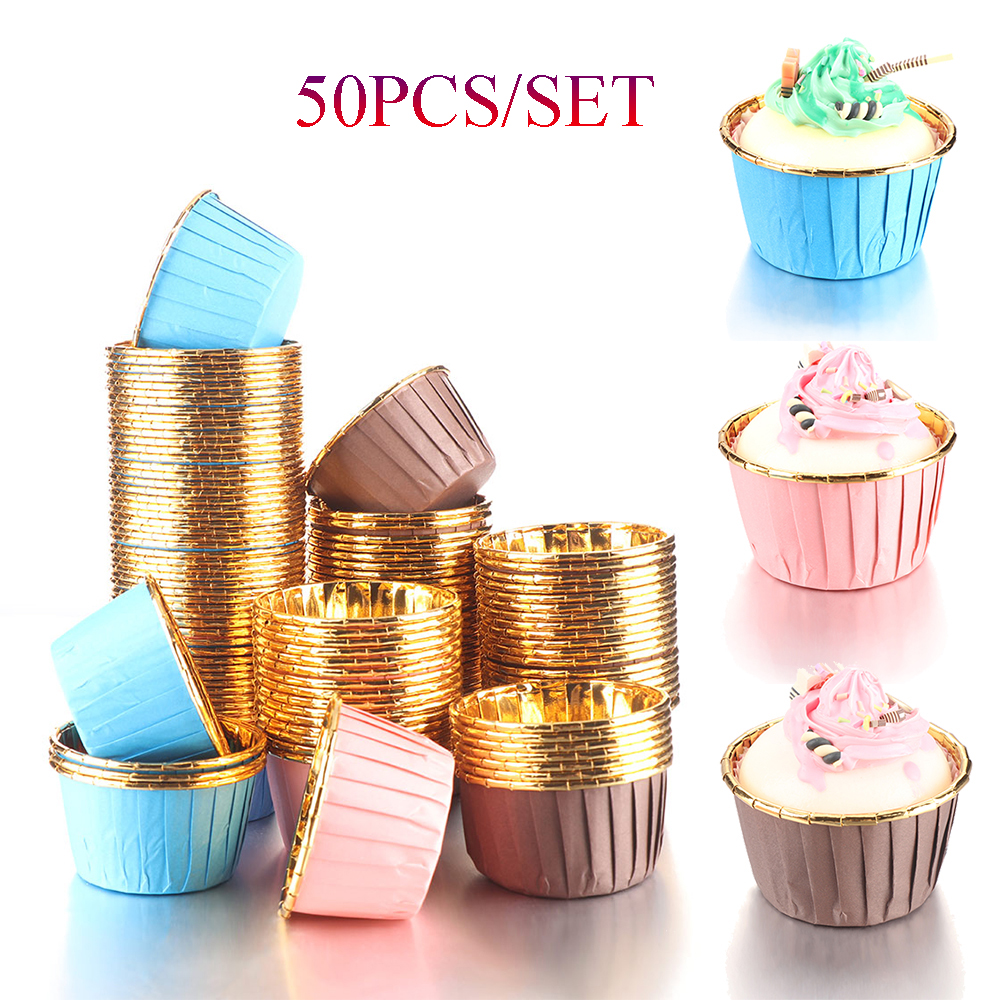 KUNHEV Set 50 cốc giấy làm bánh cupcake in hình hoa mẫu đơn
