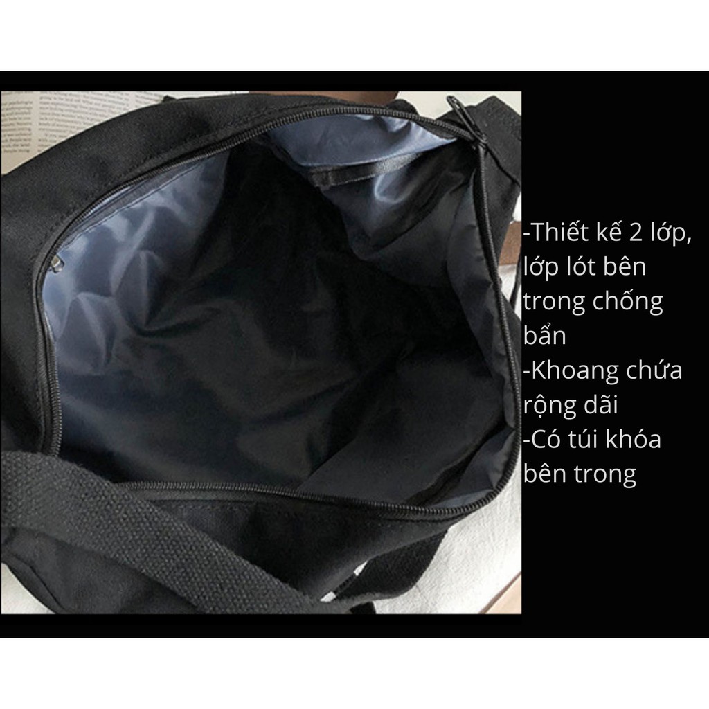 Túi Đeo Chéo Canvas Cỡ Lớn Ulzzang Thời Trang Hàn Quốc Học Sinh Sinh Viên Đi Học , Đi Chơi