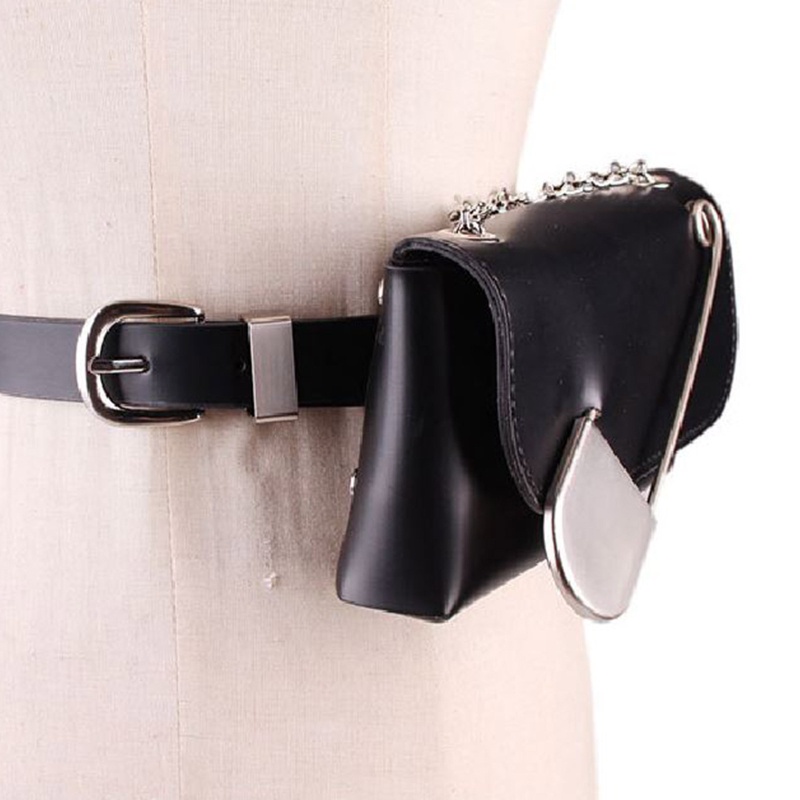 Túi Đeo Hông Giả Da Kèm Dây Đeo Sợi Xích Thời Trang Cá Tính Cho Nữ