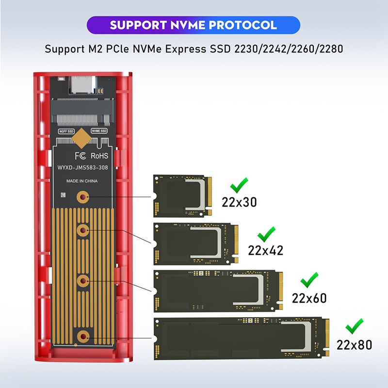 Hộp Đựng Ổ Đĩa Cứng SSD NVMe M.2 - USB 3.1 M.2 PCIe NVMe M Key 2230 / 2242 / 2260 / 2280 M2 SSD NVMe