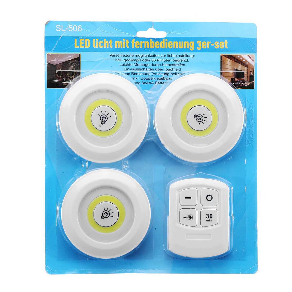 Đèn LED dán tường có điều khiển từ xa, hẹn giờ, điều chỉnh mức sáng tiện lợi - 3 bóng đèn kèm điều khiển - Moon Shop