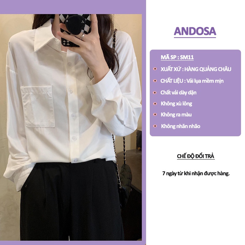 Áo sơ mi trắng nữ kiểu công sở đẹp form rộng tay dài hàng Quảng Châu cao cấp ANDOSA SM11