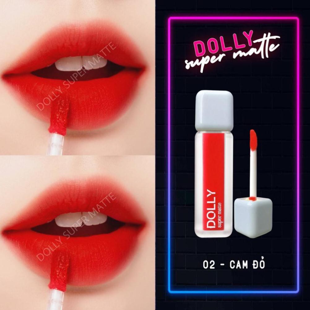 [02 Cam Đỏ] Son Kem Lì Dolly Super Matte Không Chì Màu Cam Đỏ Tách Sét | BigBuy360 - bigbuy360.vn