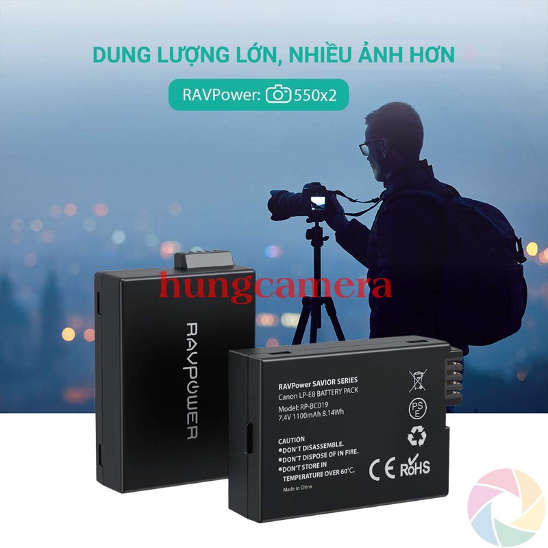 Bộ Pin Sạc đôi RAVPower Canon LP-E8 Cho Canon 700D, 650D, 600D...