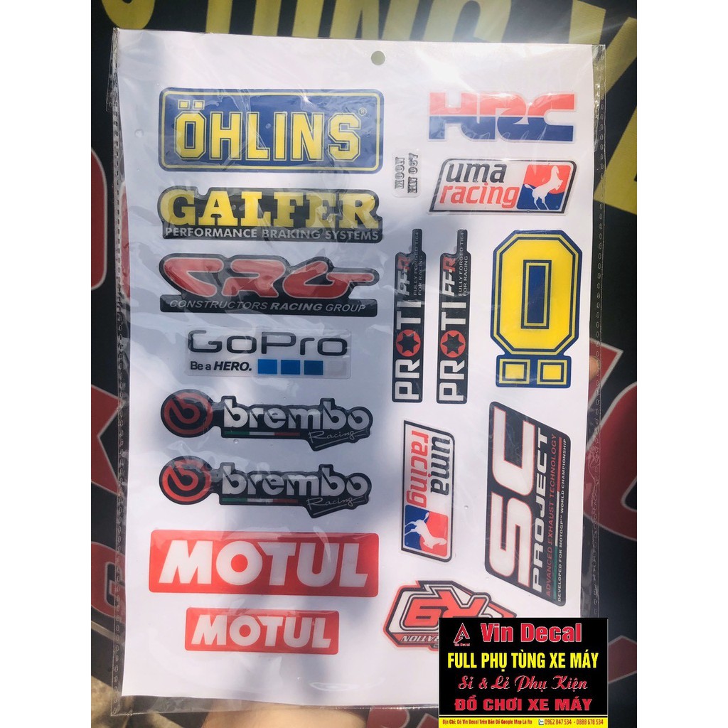 Tấm Tem dán xe chữ Ohlins,HRC MOTUL lớn nhỏ - Vindecal BD