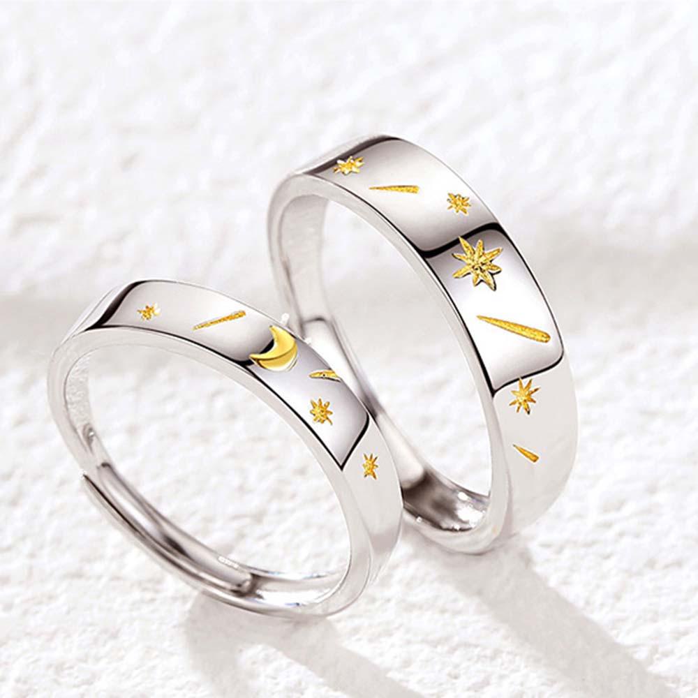 Nhẫn Cặp Họa Tiết Trăng Sao Mặt Trời Thời Trang Hàn Quốc Cho Nam Nữ