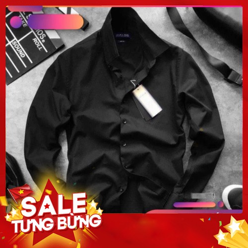 Áo Sơ Mi Đen Nam Dài Tay Công Sở Cao Cấp Hamino - Màu trắng đen - Chất lụa dày - Cam kết hàng chuẩn hình - Đổi trả free