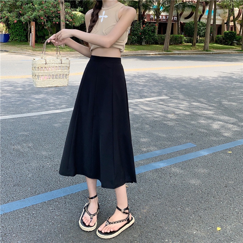 Chân váy IELGY dài vừa lưng cao màu trơn dáng chữ A thời trang cho nữ