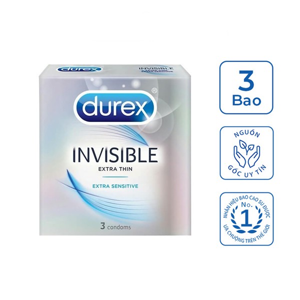 [ TĂNG KHOÁI CẢM ] Bao Cao Su Siêu Mỏng DUREX INVISIBLE Hộp 3 Cái ( Chính Hãng 100%)