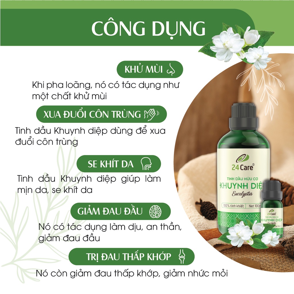 Tinh dầu khuynh diệp 24Care giữ ấm em bé, đuổi muỗi, nguồn gốc thiên nhiên 10ml