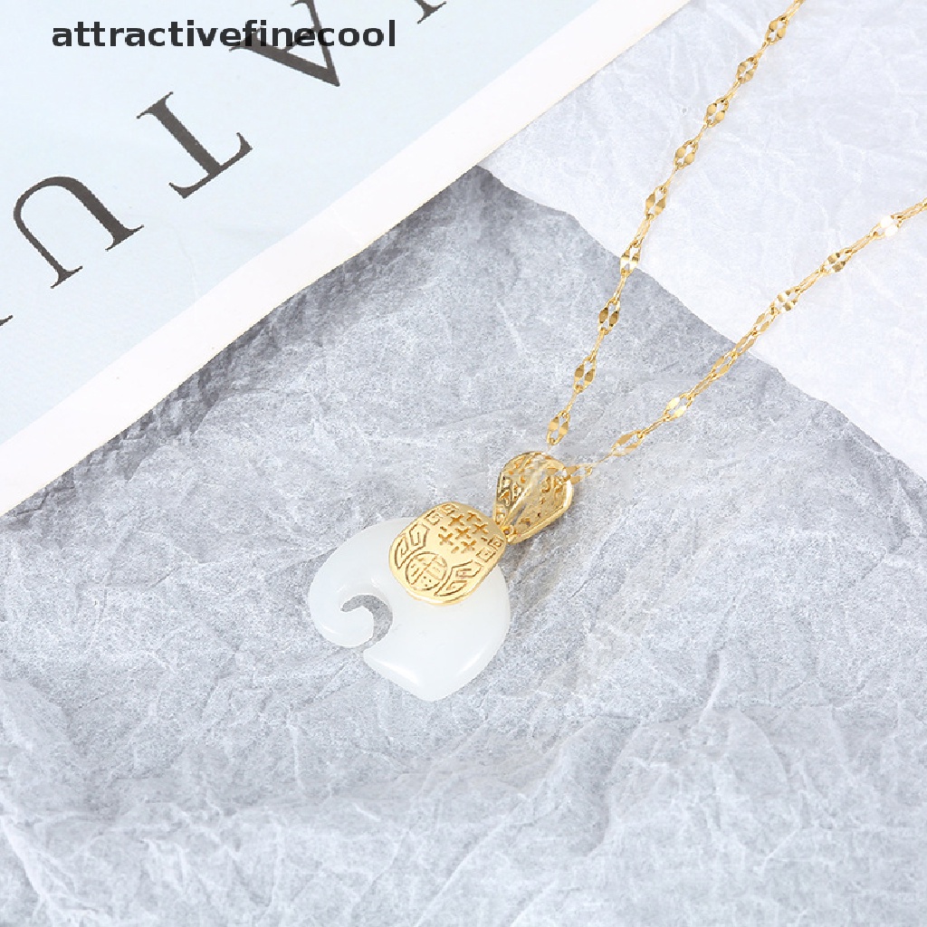 Vòng Cổ Choker Mặt Hình Chú Voi Đính Đá Ngọc Bích Màu Trắng Phong Cách Vintage Năm 2021