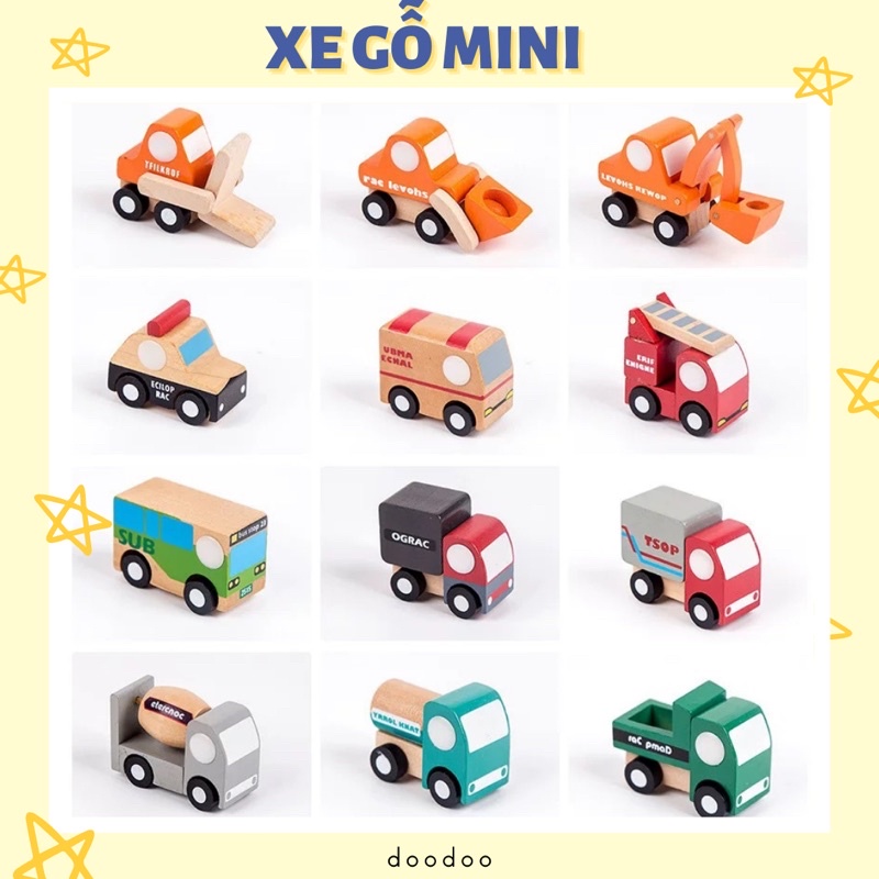 Set đồ chơi gỗ xe gỗ mini 12 chiếc kích thước 6*4*5 cm