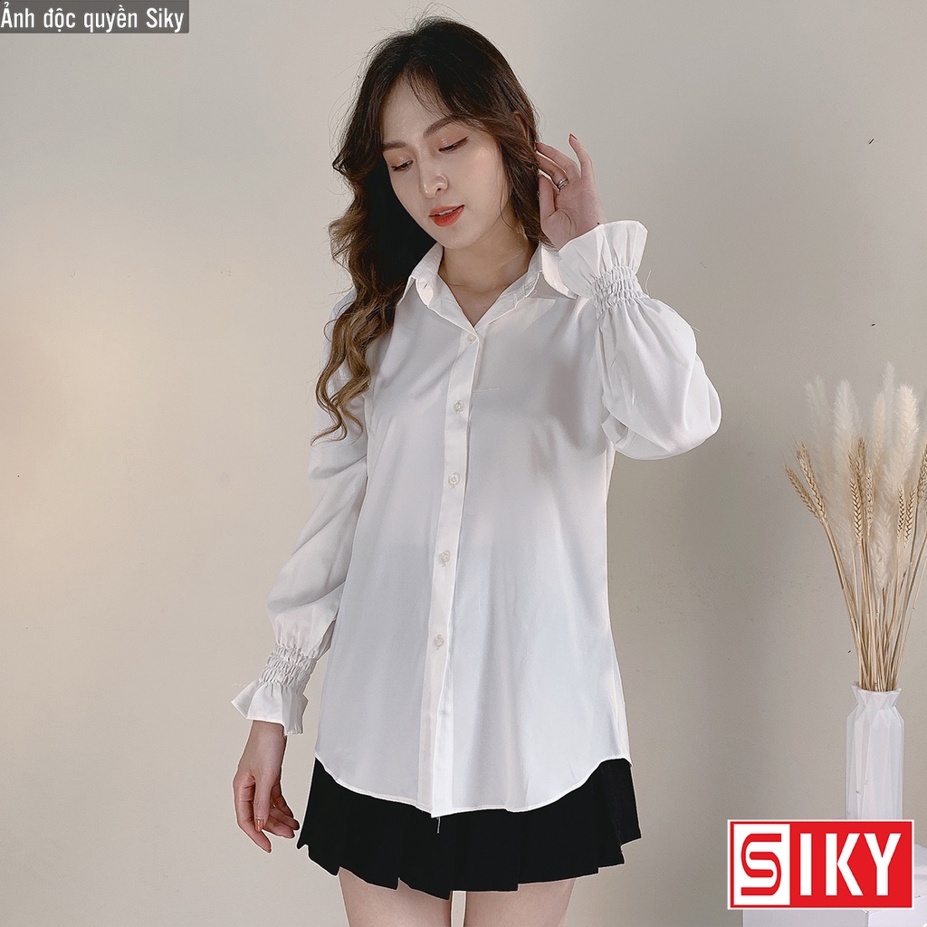 Áo sơ mi nữ oversize chất lụa bo tay siêu xinh -  SM05