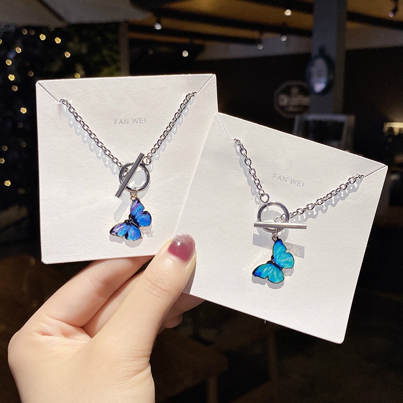 Vòng đeo tay có khóa cài mặt hình bướm xanh dương phong cách Hàn Quốc thời trang cho nữ