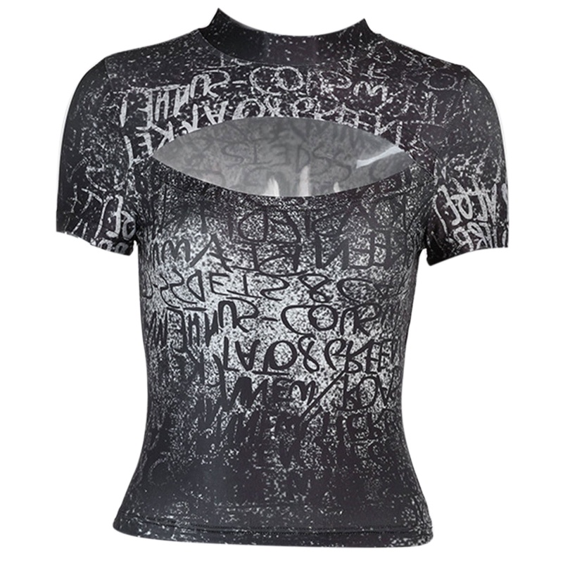 Áo Thun Croptop Tay Ngắn Cổ Lọ In Chữ Màu Gradient Phong Cách Harajuku Quyến Rũ Cho Nữ