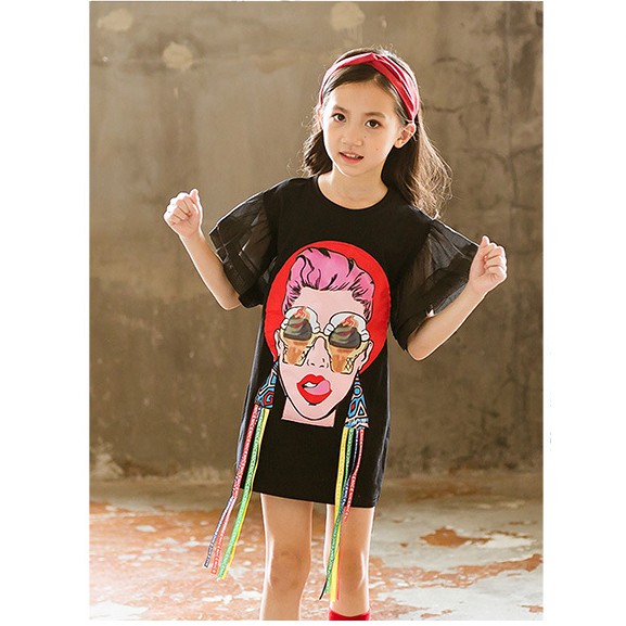 Váy Elsa đầm công chúa Elsa, helokity, Đầm thun cotton in hoạt hình Cô Gái phong cách Hàn Quốc cho bé gái