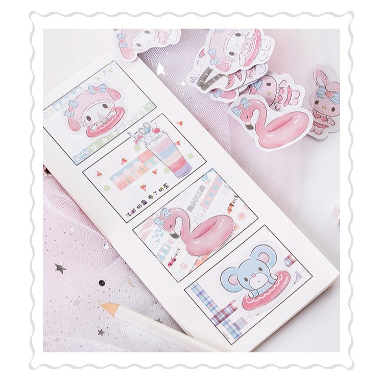 Hộp 45 miếng sticker mẫu thỏ hồng melody