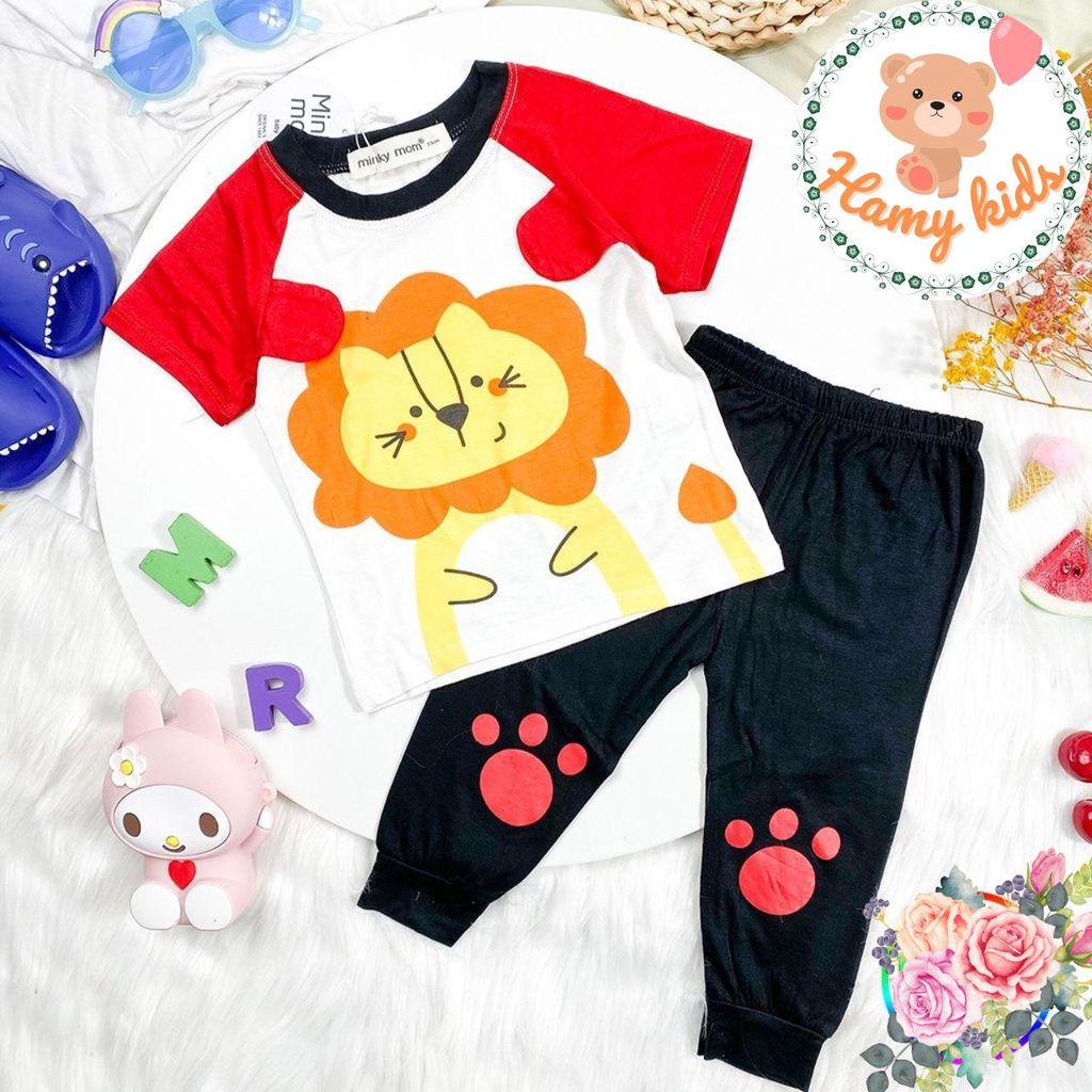Đồ Bộ Minky Mom Chính Hãng Cộc Tay Quần Dài Vải Thun Lạnh Hình Động Vật Cho Bé Trai Bé Gái 0-5 Tuổi Dưới 20kg-Hamykids