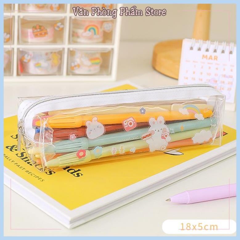 Túi đựng bút mỹ phẩm trong suốt du lịch mini đẹp có thể dán hình sticker cute