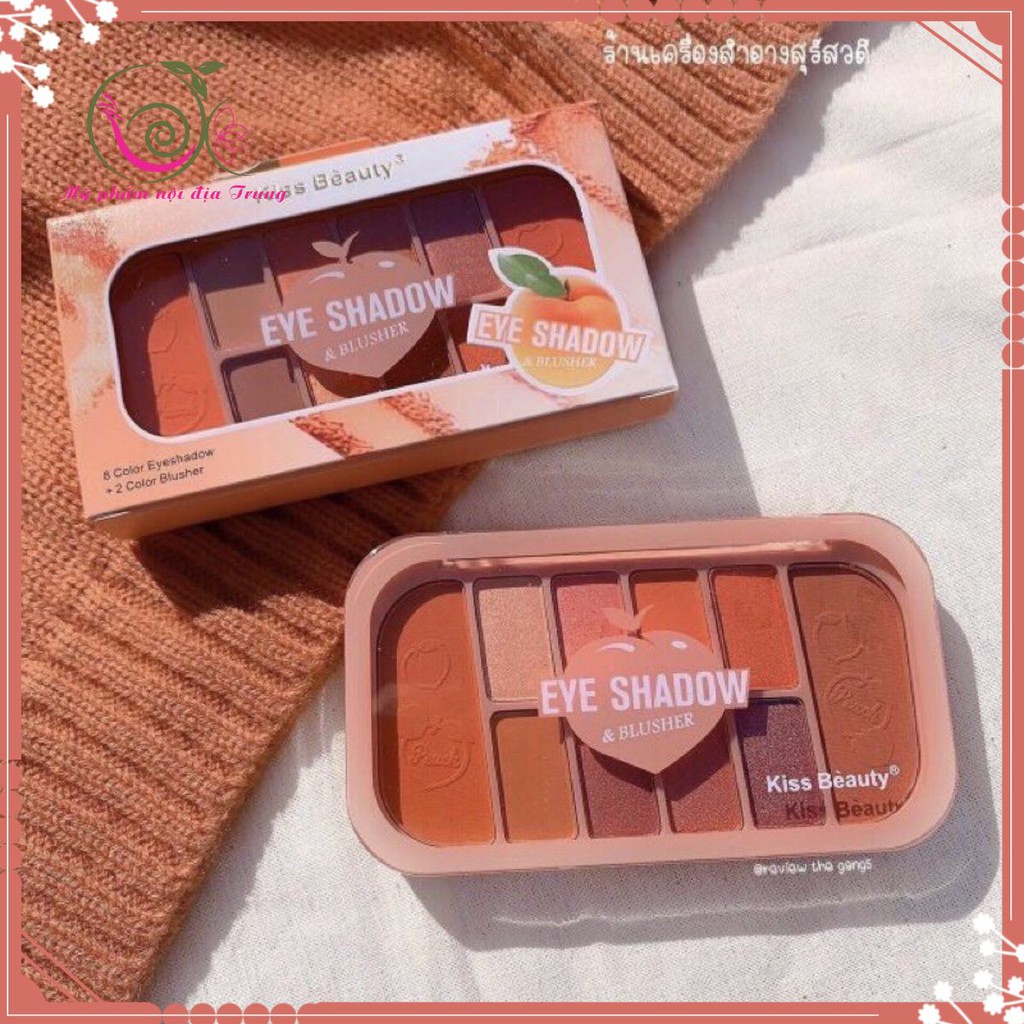 Bảng 10 ô mắt má tone đào và cam kiss beauty  )