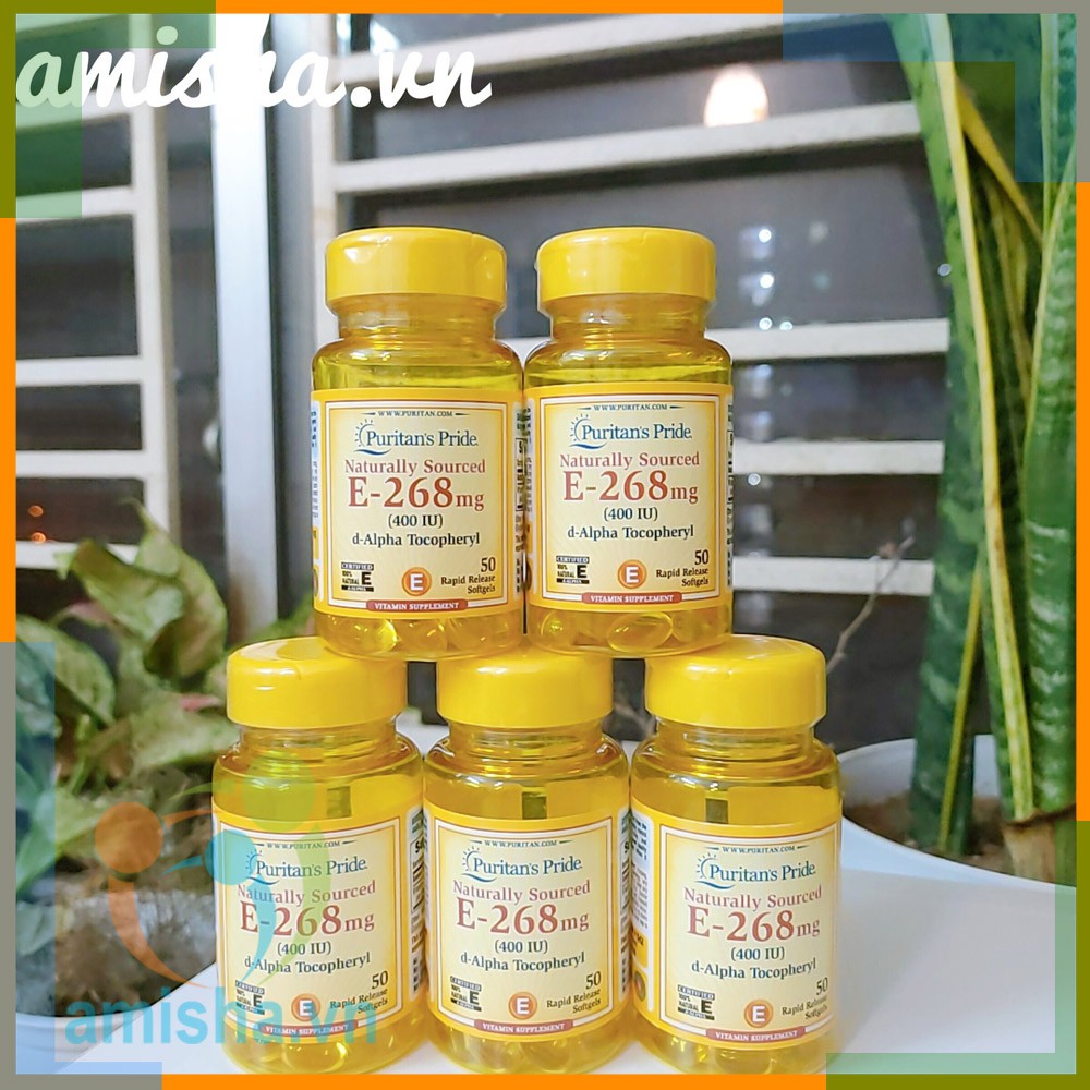 Viên Uống Naturally Sourced Vitamin E-268 mg (400 IU) - 100% Từ Tự Nhiên Hộp 50 Viên Puritan's Pride