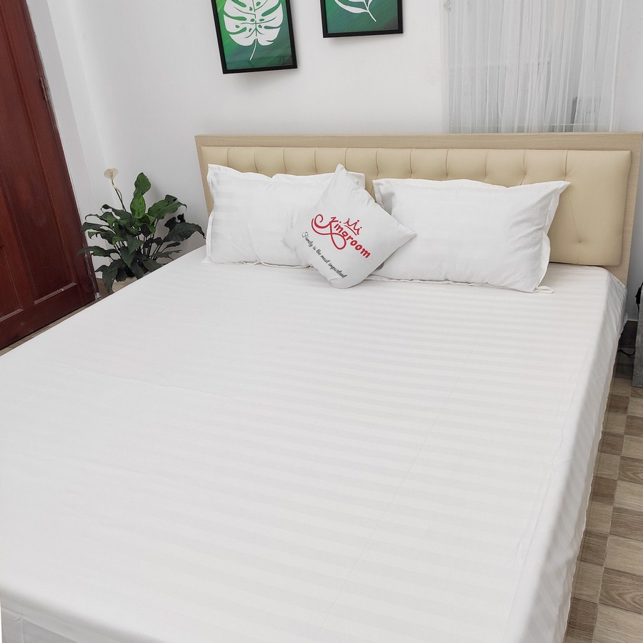 Bộ ga gối 3 món vải cotton lụa sọc trắng trơn 923 Shop Kingroom chuyên ga giường , bọc nệm