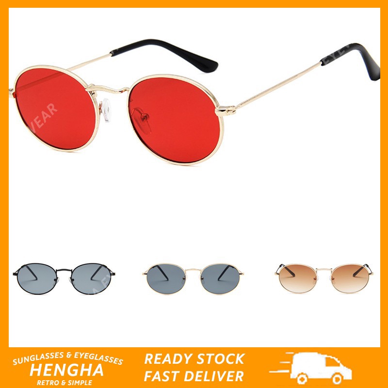 Kính Mát Chống Tia UV400 Hình Oval Gọng Kim Loại