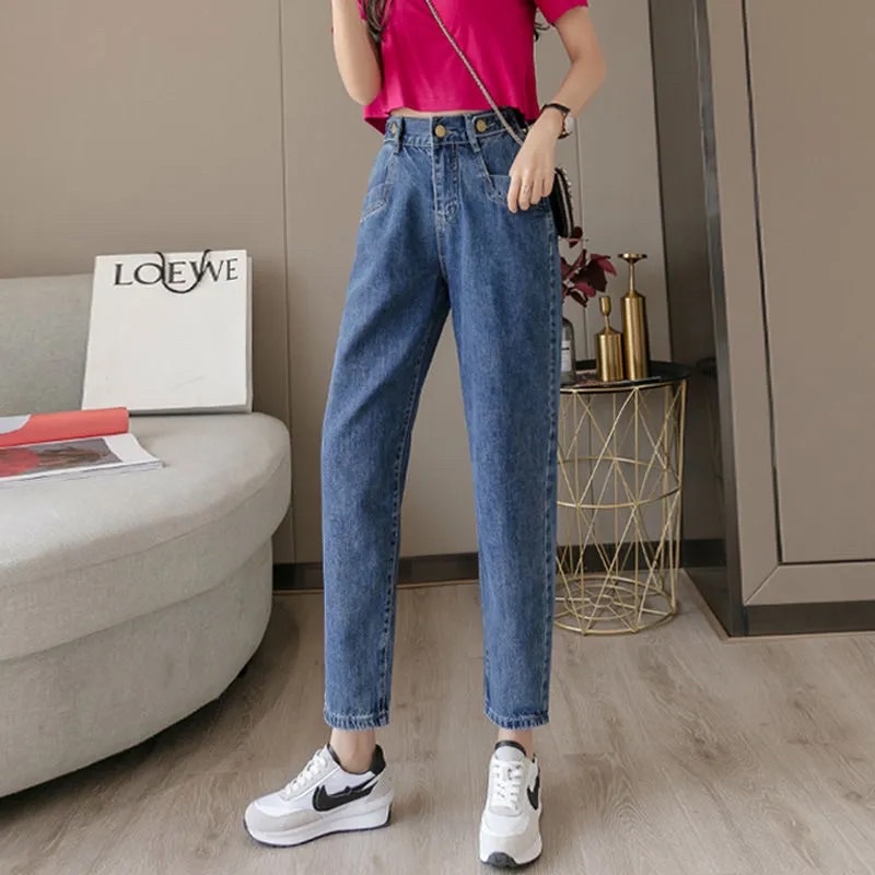 Quần Bò Jean Nữ Baggy Màu Xanh Đen Khói Cạp Cúc Có Túi Ống Đứng Phong Cách Ulzzang Hàn Chất Jean Loại 1 Basic