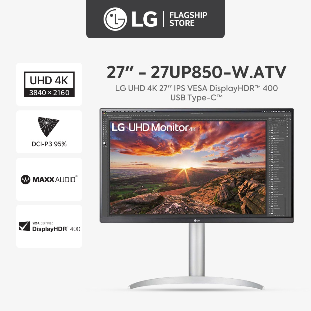 Màn hình máy tính LG UHD 4K 27'' IPS VESA DisplayHDR™ 400 USB Type-C™ Chân đế linh hoạt 27UP850-W