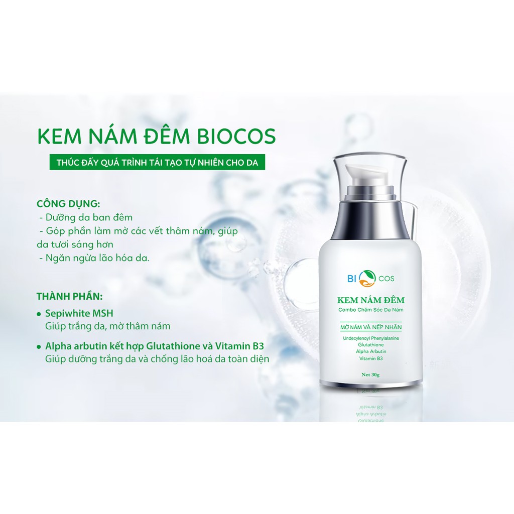 Kem Nám Đêm BIOCOS 30g - Chiết Xuất Từ Thiên Nhiên, Dưỡng Trắng, Mờ Thâm, Giảm Nám, Chống Lão Hóa, Dưỡng Da An Toàn