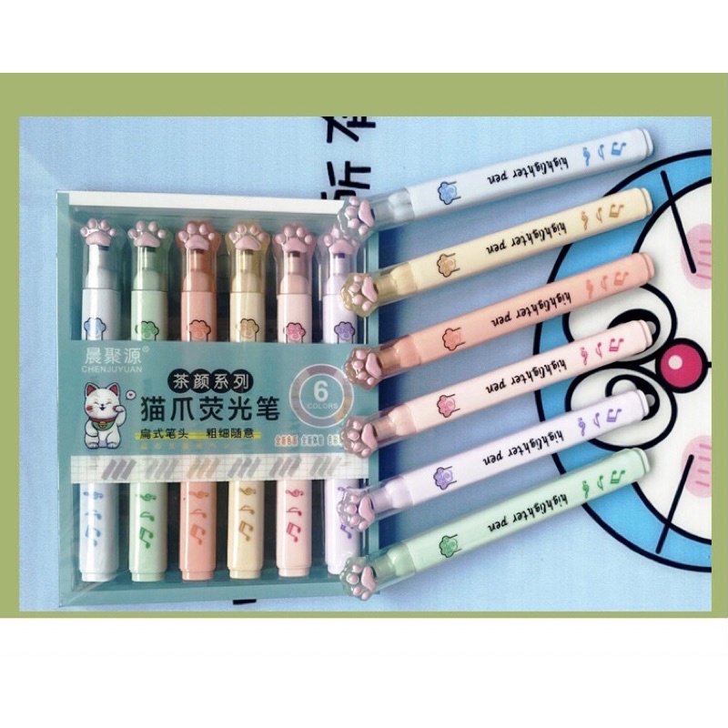 Set 6 bút HIGHLIGHTER hình bàn chân mèo - bút đánh dấu - bút nhớ dòng