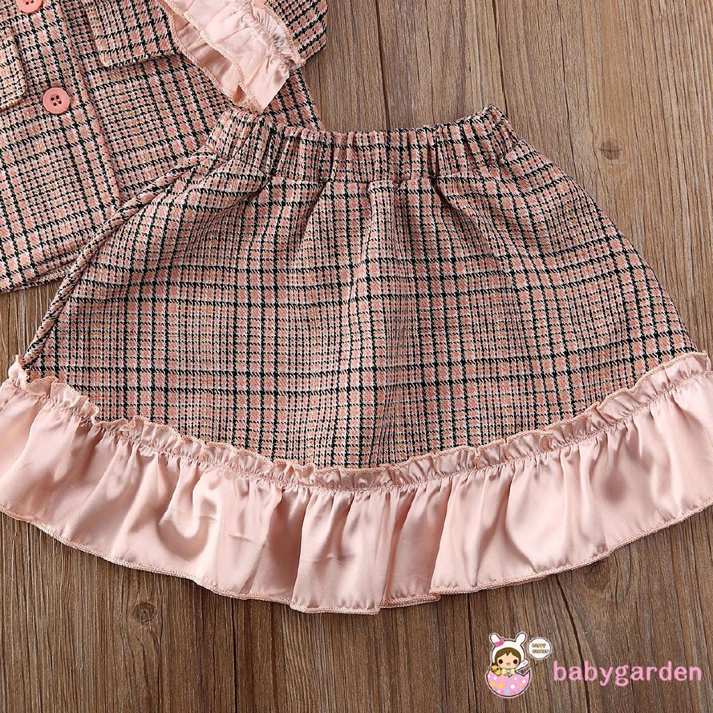 Set 2 món áo khoác tay dài viền bèo + chân váy xoè dễ thương cho bé gái