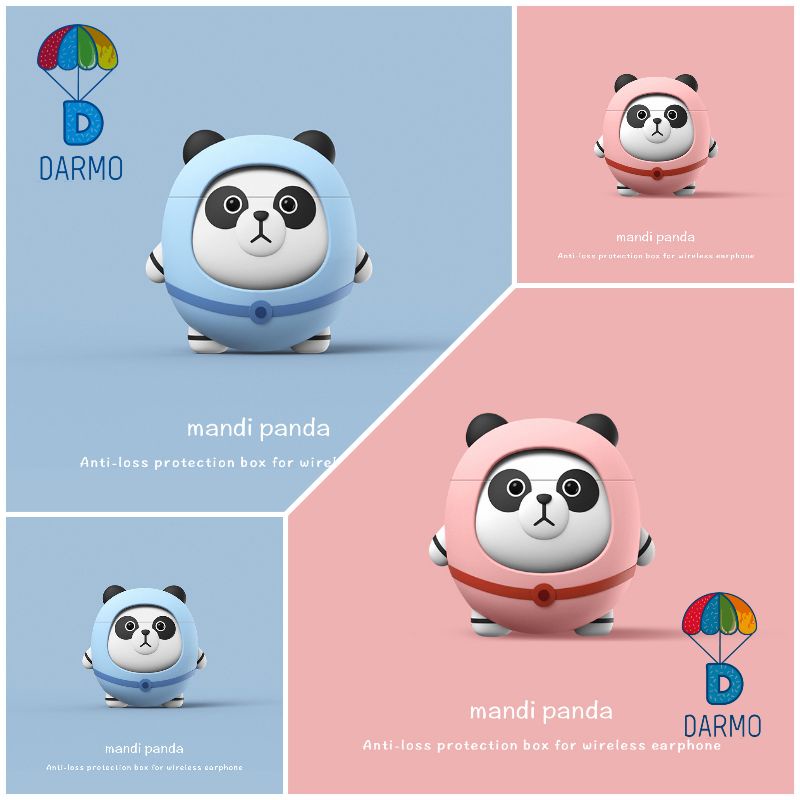 Case bảo vệ Airpods Pro/1/2/3 gấu panda phi hành gia xanh hồng ZRSTAR