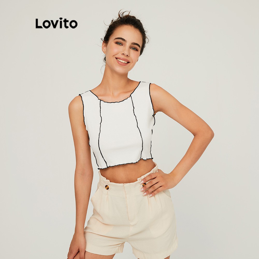 Áo Croptop Lovito Dáng Ôm Cổ Tròn Trơn Hợp Xu Hướng L03108 (Màu Trắng) | BigBuy360 - bigbuy360.vn