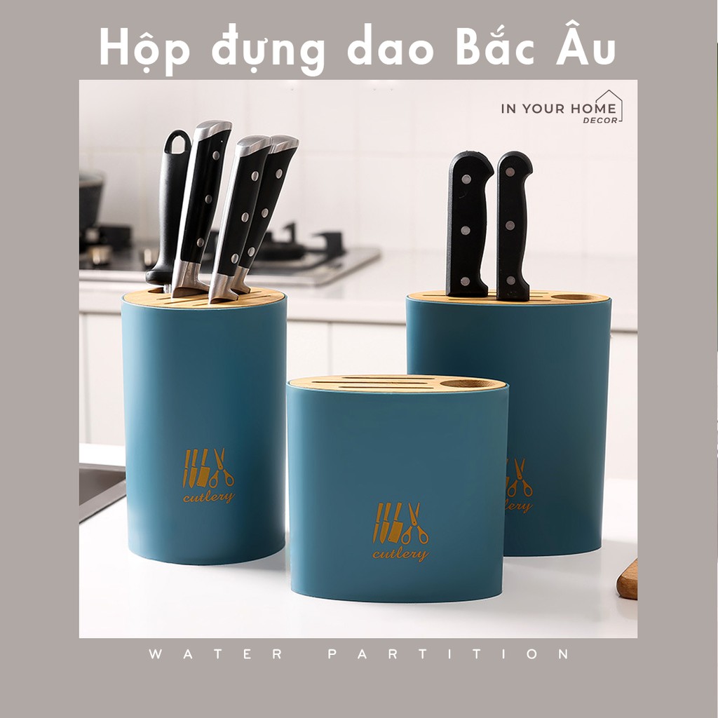 [SIÊU XINH] Giá đựng dao kéo nắp gỗ dung tích lớn phong cách Bắc Âu