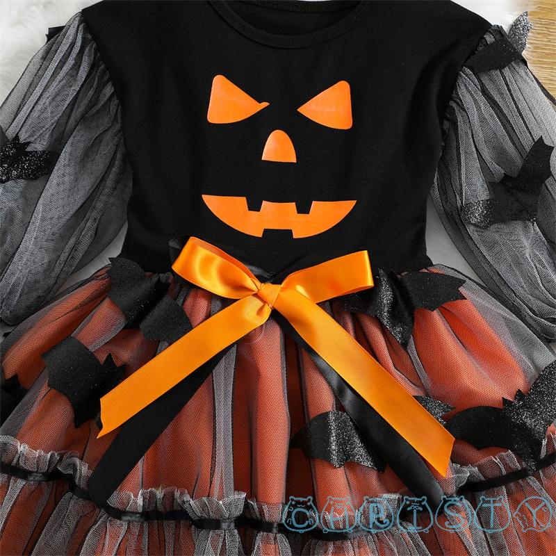 Đầm Bé Gái Phối Lưới Phong Cách Halloween Đáng Yêu