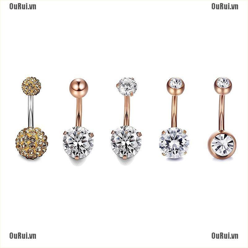 Bộ 5 Khuyên Xỏ Cơ Thể Bằng Thép Không Gỉ Đính Pha Lê Độc Đáo